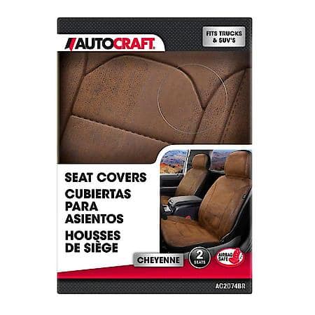 SUV & Truck Seat Cover, Brown Rust Faux Leather, Universal, 2PK Low Back, Durable, Zipper