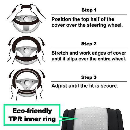 Car & SUV Steering Wheel Cover, Black PU Leather, Fashion, Fits 15" & Smaller, Performance Grip