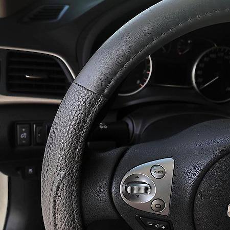 Car & SUV Steering Wheel Cover, Black PU Leather, Fashion, Fits 15" & Smaller, Performance Grip