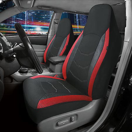 Seat Cover: Black & Red, Oxford, High Back, Universal, 2 Pk
