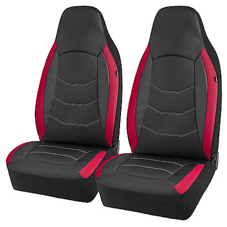 Seat Cover: Black & Red, Oxford, High Back, Universal, 2 Pk