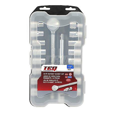 Ratchet Socket Set, SAE & Metric, 1/2" Drive, 19PC