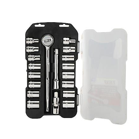 Ratchet Socket Set, SAE & Metric, 1/2" Drive, 19PC