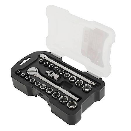 Ratchet Socket Set, SAE & Metric, 1/4" Drive, 22PC