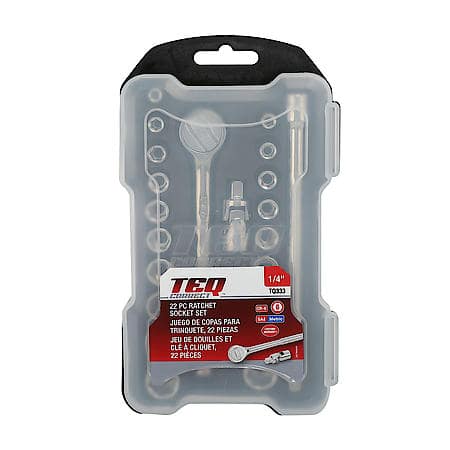 Ratchet Socket Set, SAE & Metric, 1/4" Drive, 22PC