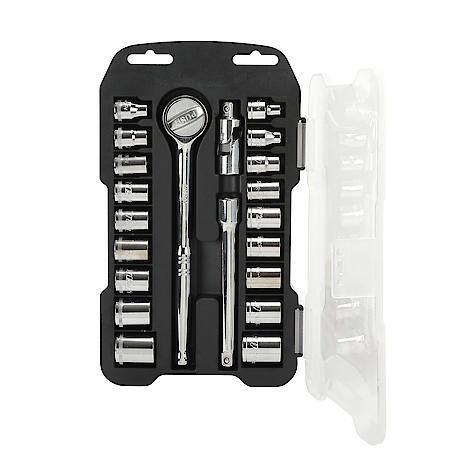 Ratchet Socket Set, SAE & Metric, 3/8" Drive, 21PC