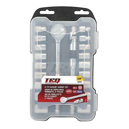 Ratchet Socket Set, SAE & Metric, 3/8" Drive, 21PC