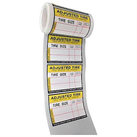 Box of 100 Placard Value Stickers to Keep Track of Adjusted Tire Information