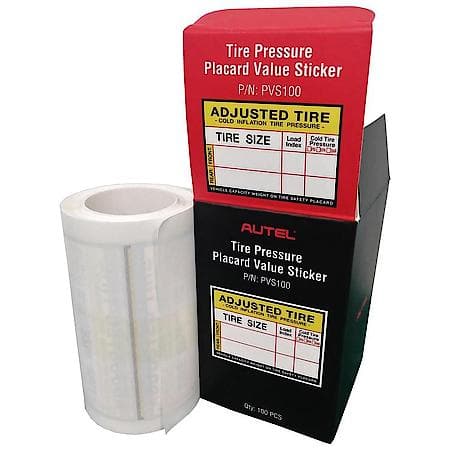 Box of 100 Placard Value Stickers to Keep Track of Adjusted Tire Information