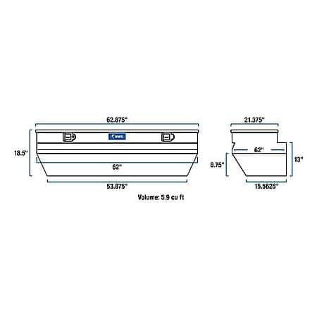 Wedge Angled Truck Storage Box, RigidCore Lid 62-Inch Gloss Black Heavy-Wall Aluminum