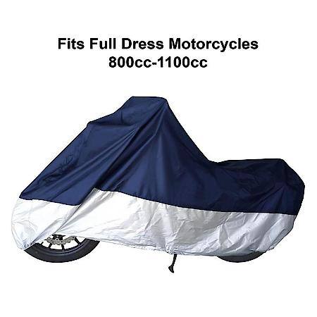 Motorcycle Cover, Blue/Silver Polyester, Fit 800cc-1100cc, Breathable, Non-Abrasive, Water Repellent