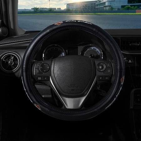 Harley-Davidson Elite Steering Wheel Cover: Leather-Like, Fits 14.5-15.5"