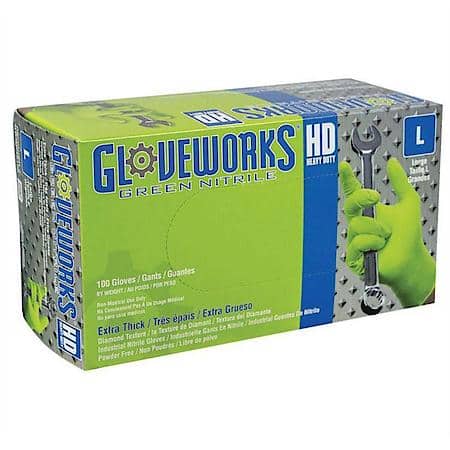 Gloveworks Hd Green Nitrile Diamond Grip Large
