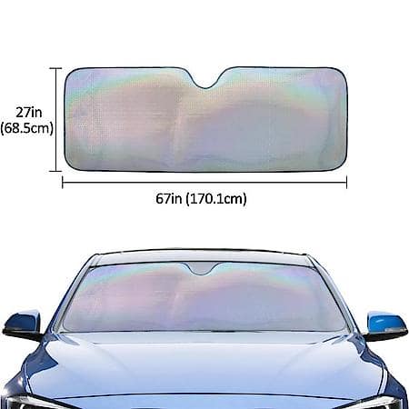Windshield Sunshade, Silver Laser Film, Wave, Jumbo 67"x27", Accordion Style