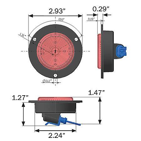 1-LED 2" RED RECESS FLANGE MOUNT MARKER/CLEARANCE LIGHT