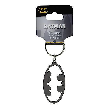 Batman Key Chain: Metallic Batman Logo, Cutout Style Keychain, Black and White