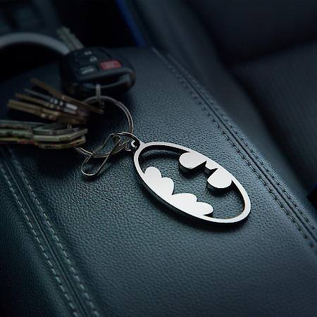 Batman Key Chain: Metallic Batman Logo, Cutout Style Keychain, Black and White