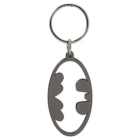 Batman Key Chain: Metallic Batman Logo, Cutout Style Keychain, Black and White