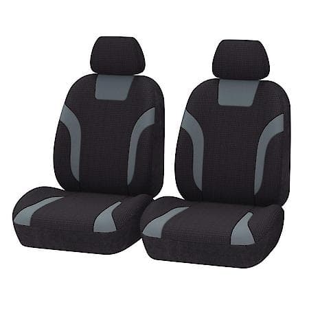 Car & SUV Seat Cover, Black/Grey Polyester, Sporty, Universal, 2PK Low Back, Breathable