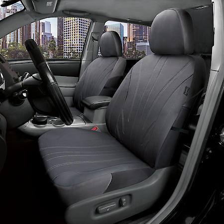 Car & SUV Seat Cover, Grey Faux Leather, Luxury, Universal, 2PK Low Back, Easy Fit, Embroidery