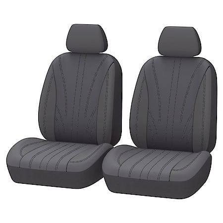 Car & SUV Seat Cover, Grey Faux Leather, Luxury, Universal, 2PK Low Back, Easy Fit, Embroidery