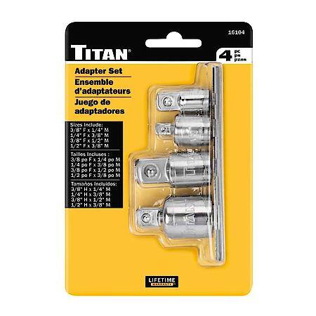 Socket Adapter Set - 1/4 3/8 and 1/2 Inch Drive, Storage Rail, 4-Piece