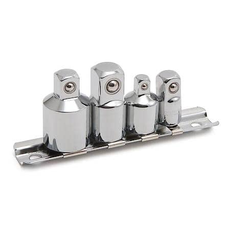Socket Adapter Set - 1/4 3/8 and 1/2 Inch Drive, Storage Rail, 4-Piece