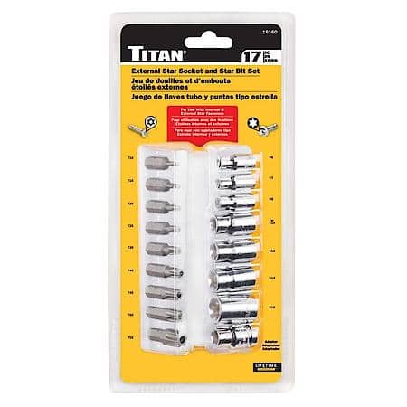 Socket & Bit Set - 1/4 and 3/8 Inch Drive, External Star, 17-Piece
