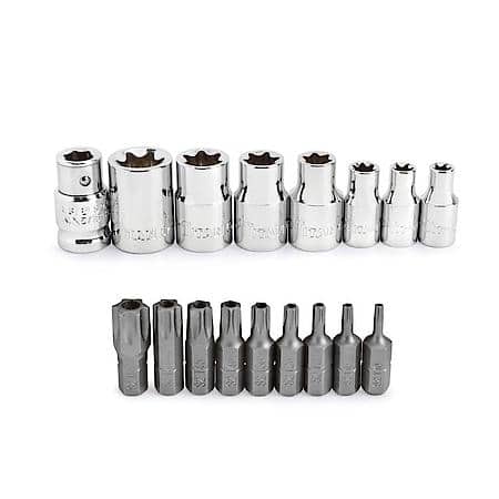 Socket & Bit Set - 1/4 and 3/8 Inch Drive, External Star, 17-Piece