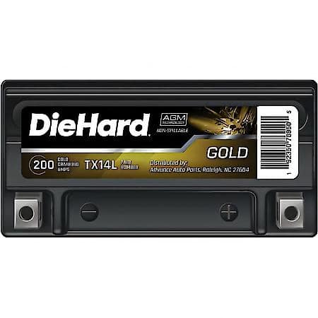 Battery: TX14L Group Size, 200 CCA, 12 Amp Hour Capacity