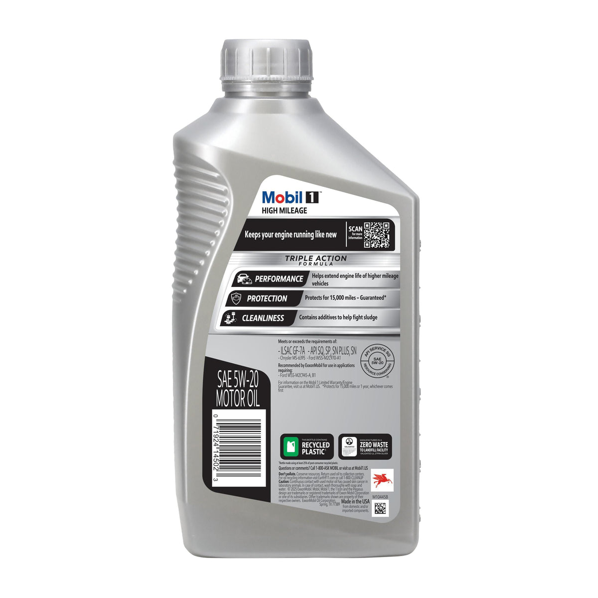 Mobil 1 High Mileage Full Synthetic 5W-20 Motor Oil 1 Quart 120455