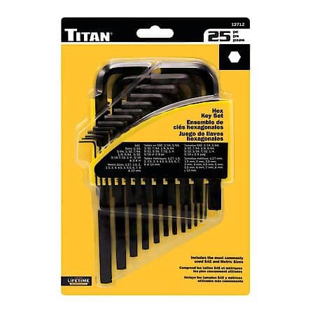 Hex Key Set: SAE and Metric Sizes, Pivot-Style Holder, 25-Piece