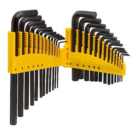 Hex Key Set: SAE and Metric Sizes, Pivot-Style Holder, 25-Piece