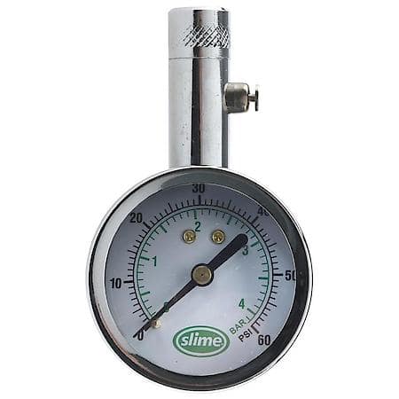 Large Face Dial Tire Gauge: 5-60 PSI, Chrome, Easy To Read, Bleeder Valve Included