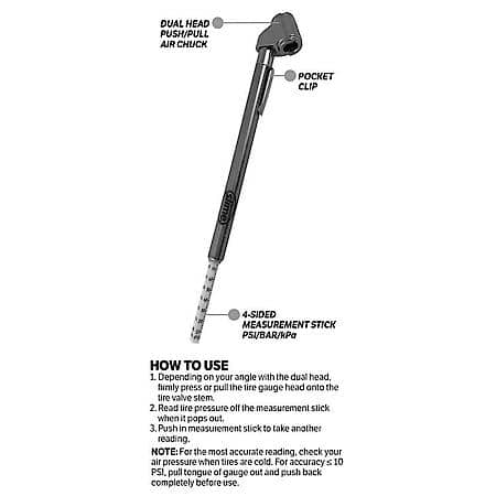 Dual Head Tire Gauge: 10-120 Psi, Includes 2 Valve Extenders, Chrome