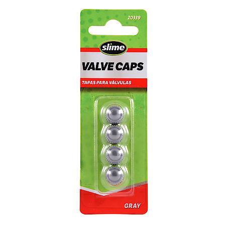 Plastic Valve Caps, Gray Finish, 4 Count Pack