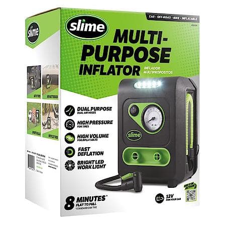 Multi-Purpose Inflator: Tires And Inflatables, 0-60 PSI Dial Gauge, LED Light, Two Hoses