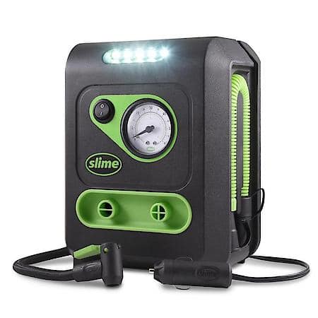 Multi-Purpose Inflator: Tires And Inflatables, 0-60 PSI Dial Gauge, LED Light, Two Hoses