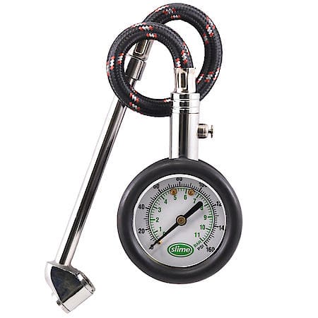 Dual Head RV Dial Tire Gauge: 10-160 PSI, Extra Long Air Hose, Shock Resistant