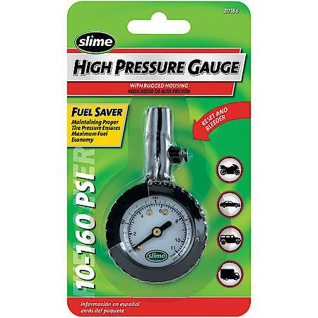 High Pressure Dial Tire Gauge: 10-160 PSI, Rugged Housing, Bleeder And Reset Button