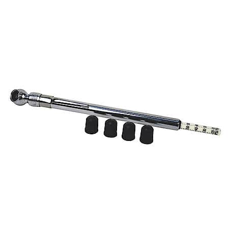 Chrome Pencil Tire Gauge: 20-120 Psi, Has 4 Valve Caps, Built In Metal Pocket Clip, Tire Sensor Safe
