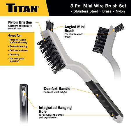 Brush Set - Stainless, Brass and Nylon Bristles, Mini, 3-Piece