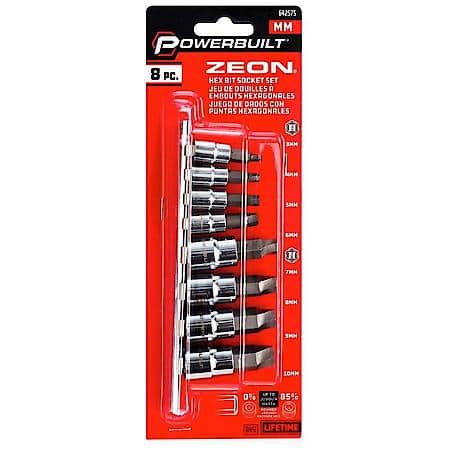 8 Piece Metric Zeon Hex Bit Socket Set - Damage Bolt Removal