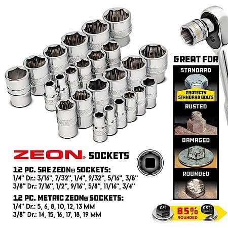 28 Piece 1/4" & 3/8" Dr. Zeon Socket Set