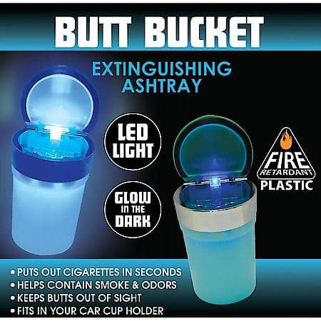 Extinguishing Ashtray: Glow-In-The-Dark Butt Bucket Ashtray With LED Light