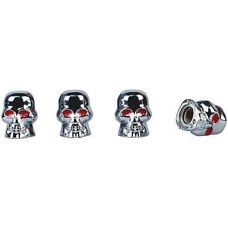 Skull Tire Valve Caps, Chrome Finish, Pack of 4