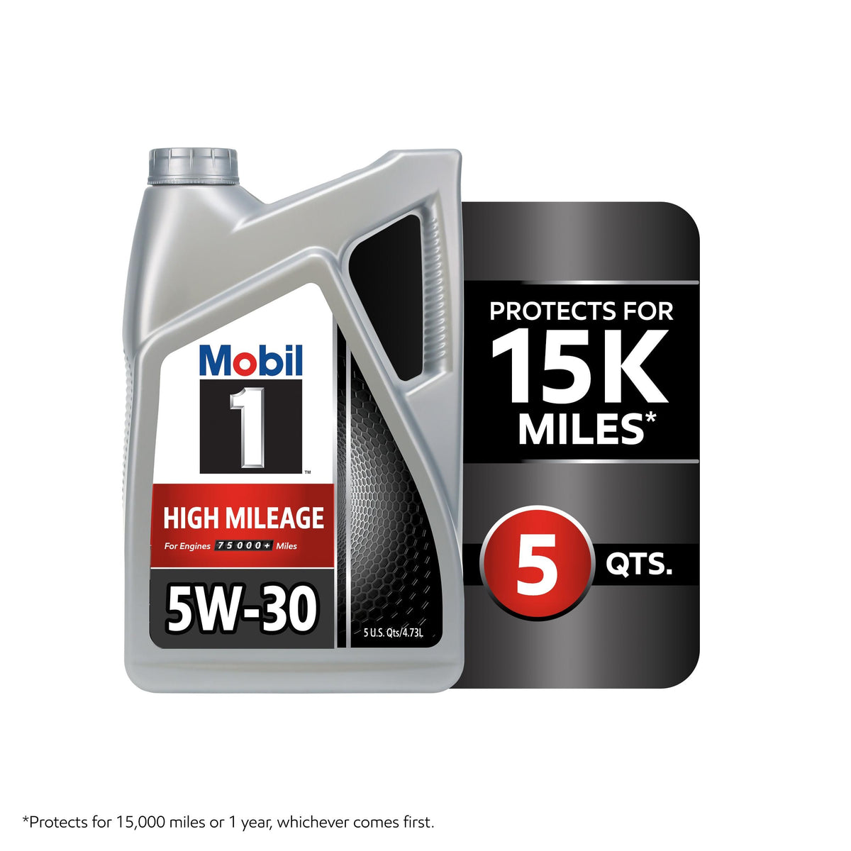 Mobil 1 High Mileage Full Synthetic 5W-30 Motor Oil 5 Quart 120769