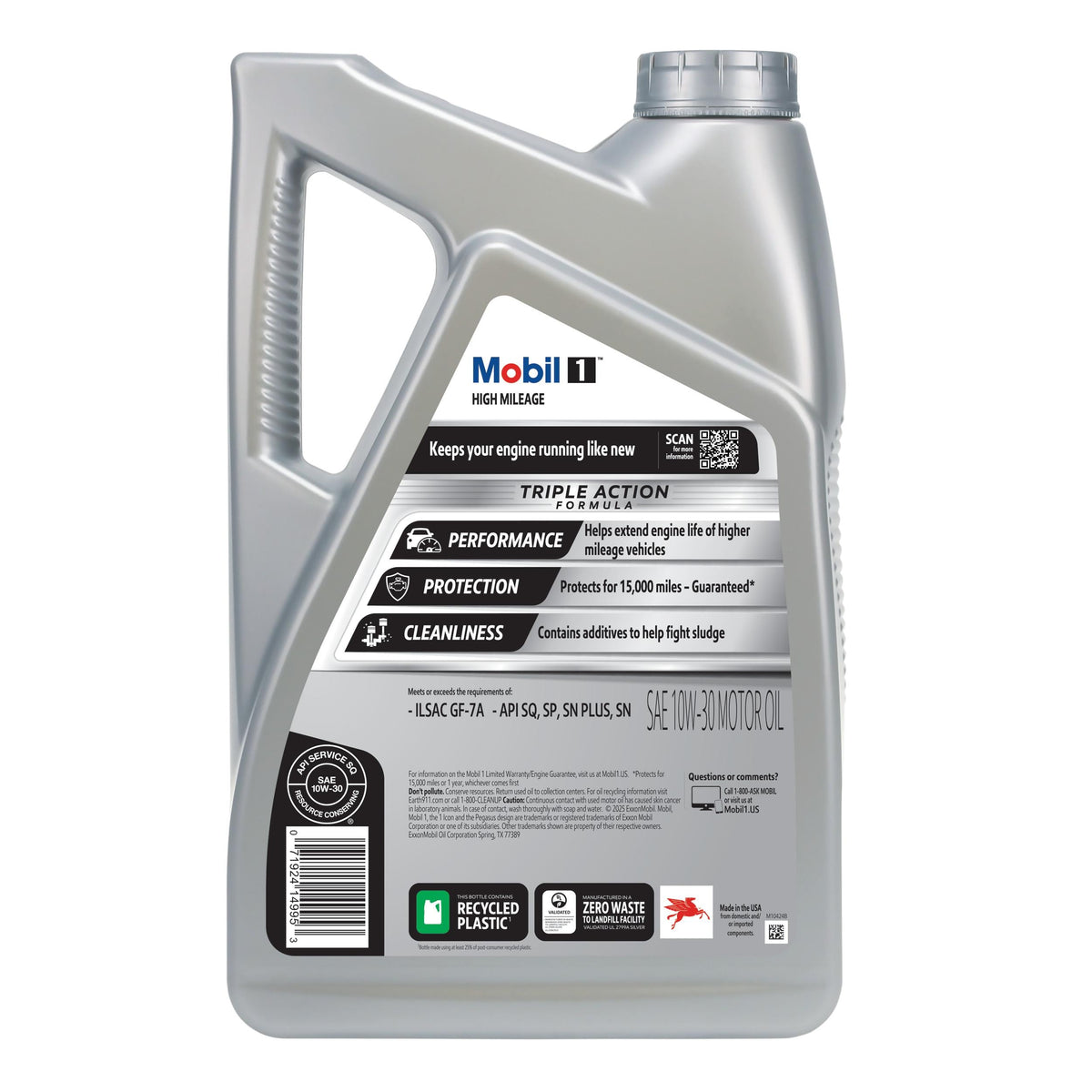 Mobil 1 High Mileage Full Synthetic 10W-30 Motor Oil 5 Quart 120770