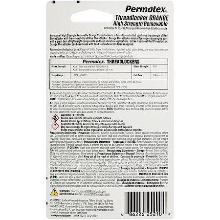 Orange Threadlocker: High Strength, Removable, 10 mL