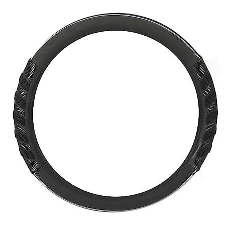 AutoCraft Cooling Steering Wheel Cover: Black/Grey Faux Leather, Fits 14.5" - 15", Massage And Breathable